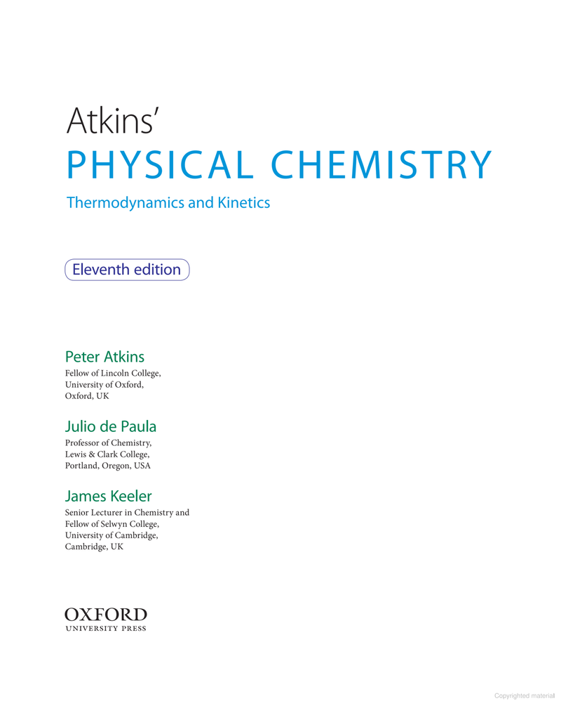 Atkins' Physical Chemistry 11e 11th Edition